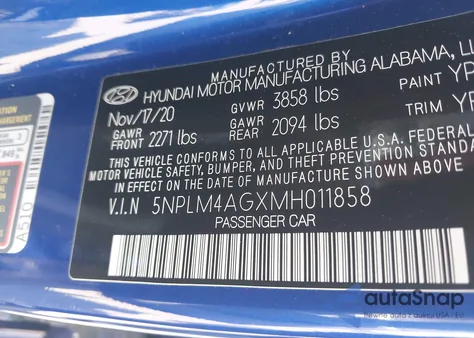 2021 Hyundai Elantra Sel z USA, uszkodzony, nr VIN 5NPLM4AGXMH011858